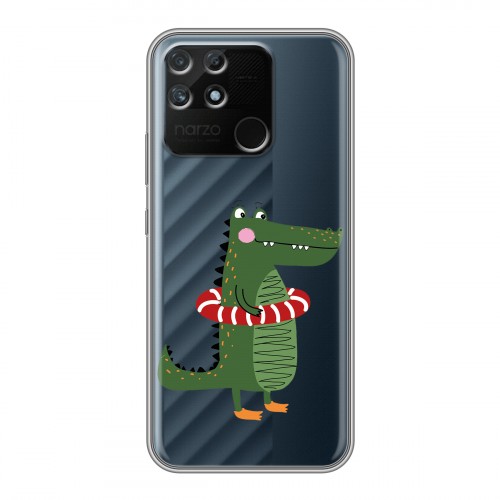 Полупрозрачный дизайнерский пластиковый чехол для Realme Narzo 50A Прозрачные крокодилы