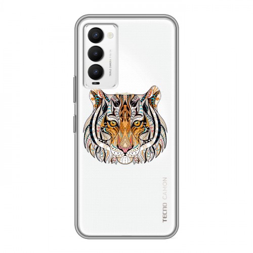Полупрозрачный дизайнерский силиконовый с усиленными углами чехол для Tecno Camon 18 Прозрачные тигры