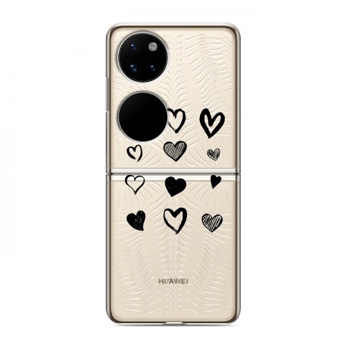 Полупрозрачный дизайнерский пластиковый чехол для Huawei P50 Pocket Прозрачные сердечки
