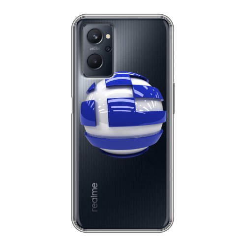 Полупрозрачный дизайнерский силиконовый с усиленными углами чехол для Realme 9i флаг греции