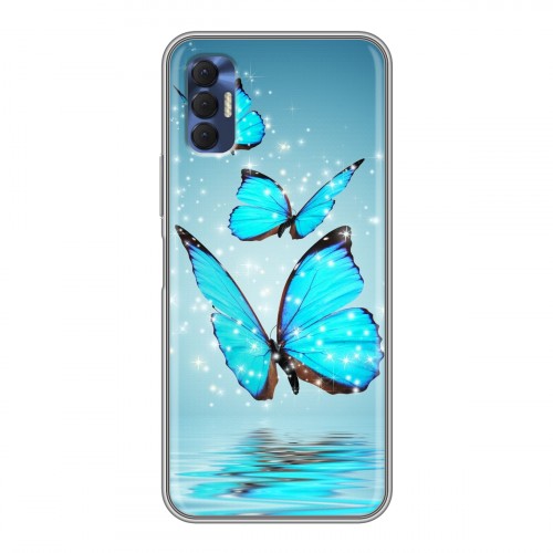 Дизайнерский силиконовый чехол для Tecno Spark 8P Бабочки голубые
