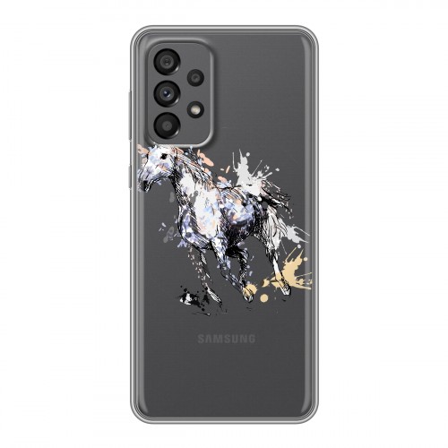 Полупрозрачный дизайнерский пластиковый чехол для Samsung Galaxy A73 5G Прозрачные лошади и единороги 