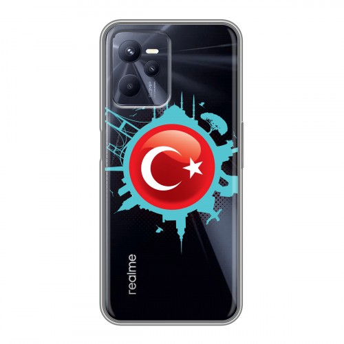 Полупрозрачный дизайнерский пластиковый чехол для Realme C35 Флаг Турции