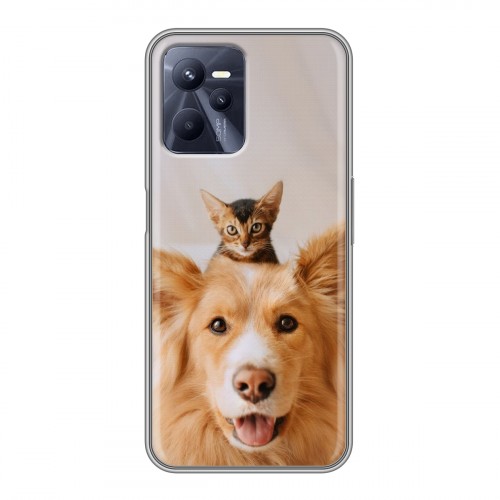 Дизайнерский пластиковый чехол для Realme C35 Собака и котенок