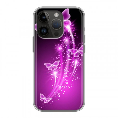 Дизайнерский силиконовый чехол для Iphone 14 Pro Бабочки фиолетовые