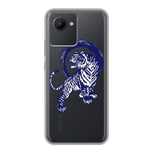 Полупрозрачный дизайнерский пластиковый чехол для Realme C30 Прозрачные тигры