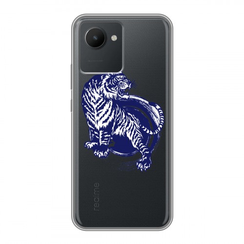 Полупрозрачный дизайнерский пластиковый чехол для Realme C30 Прозрачные тигры