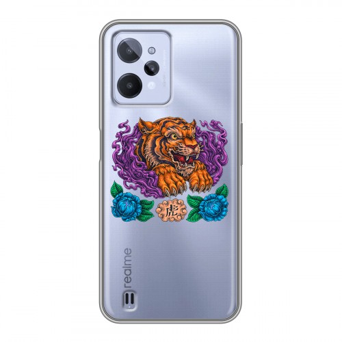 Полупрозрачный дизайнерский пластиковый чехол для Realme C31 Прозрачный тигр
