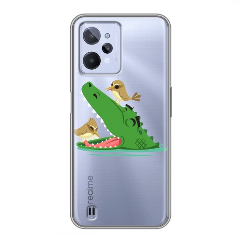 Полупрозрачный дизайнерский пластиковый чехол для Realme C31 Прозрачные крокодилы