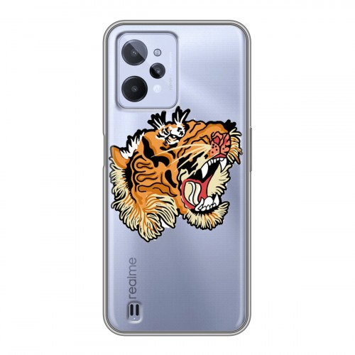 Полупрозрачный дизайнерский пластиковый чехол для Realme C31 Прозрачные тигры