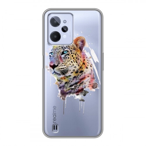 Полупрозрачный дизайнерский пластиковый чехол для Realme C31 Прозрачные леопарды