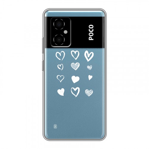 Полупрозрачный дизайнерский пластиковый чехол для Xiaomi Poco M4 5G Прозрачные сердечки