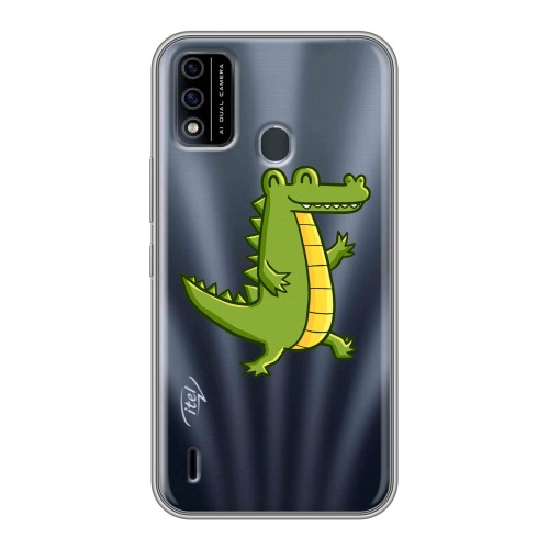 Полупрозрачный дизайнерский пластиковый чехол для Itel A48 Прозрачные крокодилы