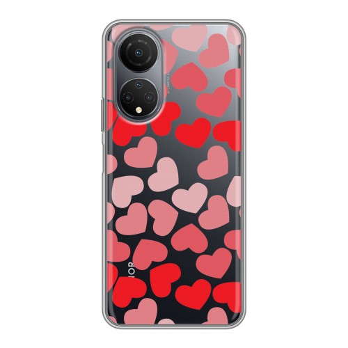 Полупрозрачный дизайнерский пластиковый чехол для Huawei Honor X7 Прозрачные сердечки