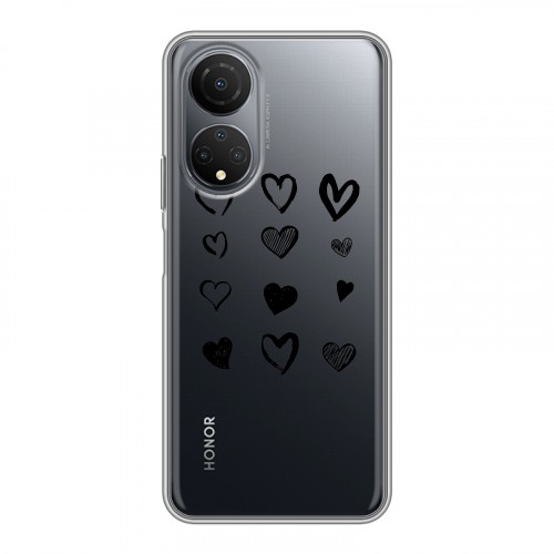 Полупрозрачный дизайнерский пластиковый чехол для Huawei Honor X7 Прозрачные сердечки