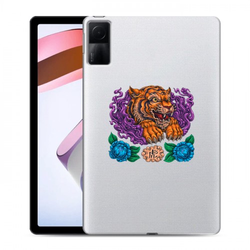 Полупрозрачный дизайнерский силиконовый чехол для Xiaomi RedMi Pad Прозрачный тигр