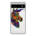 Полупрозрачный дизайнерский силиконовый с усиленными углами чехол для Google Pixel 6a Прозрачные лошади и единороги 