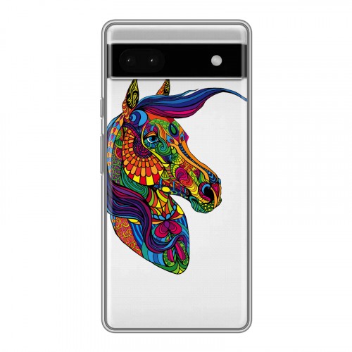 Полупрозрачный дизайнерский пластиковый чехол для Google Pixel 6a Прозрачные лошади и единороги 