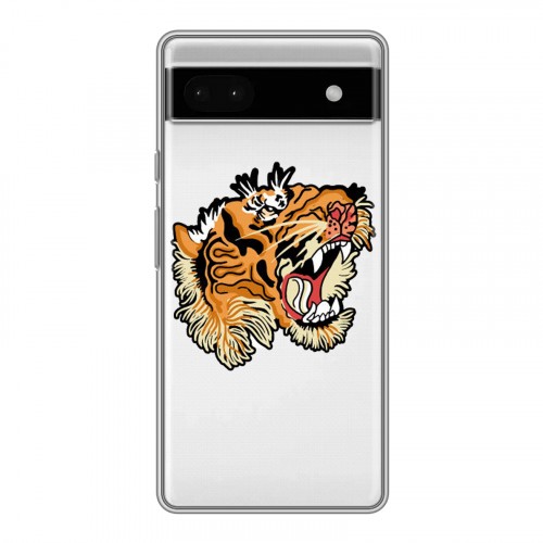 Полупрозрачный дизайнерский силиконовый с усиленными углами чехол для Google Pixel 6a Прозрачные тигры