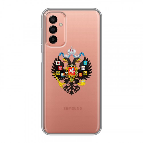 Полупрозрачный дизайнерский силиконовый с усиленными углами чехол для Samsung Galaxy M23 5G Российский флаг