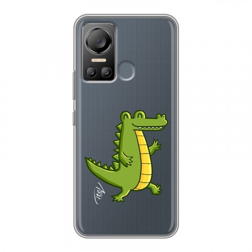 Полупрозрачный дизайнерский пластиковый чехол для Itel Vision 5 Прозрачные крокодилы