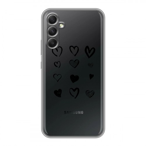 Полупрозрачный дизайнерский пластиковый чехол для Samsung Galaxy A34 5G Прозрачные сердечки