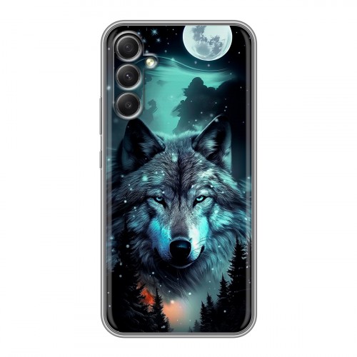 Дизайнерский силиконовый чехол для Samsung Galaxy A34 5G Волк и луна