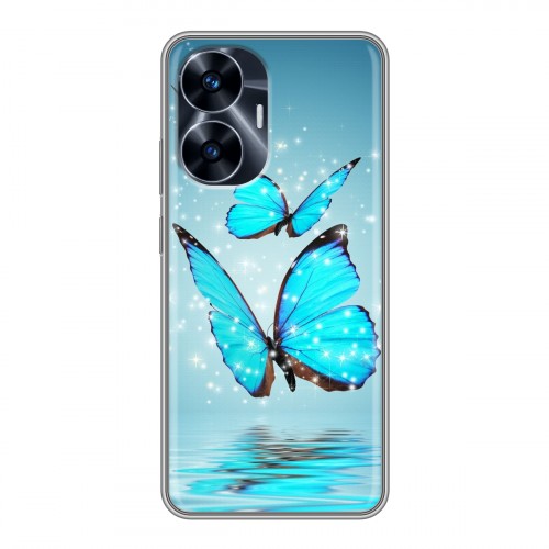 Дизайнерский силиконовый чехол для Realme C55 Бабочки голубые