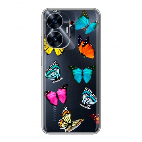 Полупрозрачный дизайнерский пластиковый чехол для Realme C55 прозрачные Бабочки 