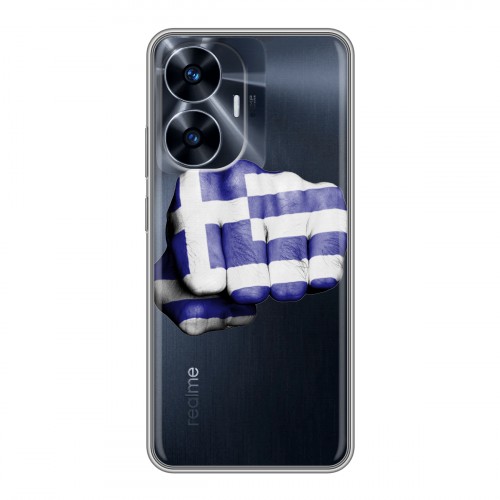 Полупрозрачный дизайнерский пластиковый чехол для Realme C55 флаг греции