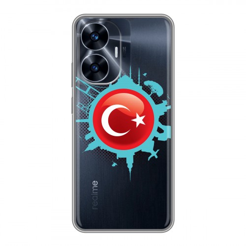 Полупрозрачный дизайнерский пластиковый чехол для Realme C55 Флаг Турции