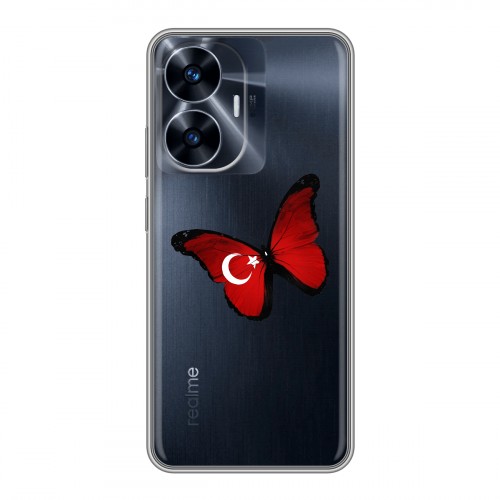 Полупрозрачный дизайнерский пластиковый чехол для Realme C55 Флаг Турции
