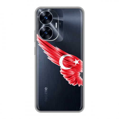 Полупрозрачный дизайнерский силиконовый с усиленными углами чехол для Realme C55 Флаг Турции