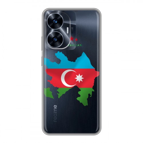 Полупрозрачный дизайнерский силиконовый с усиленными углами чехол для Realme C55 Флаг Азербайджана