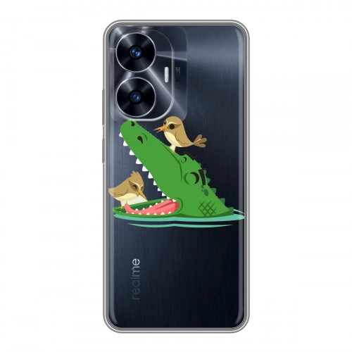 Полупрозрачный дизайнерский силиконовый с усиленными углами чехол для Realme C55 Прозрачные крокодилы