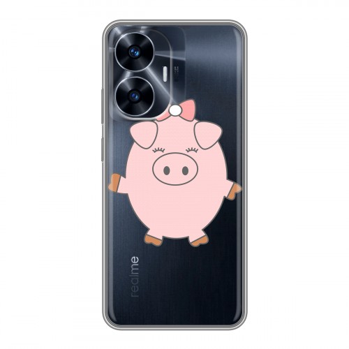 Полупрозрачный дизайнерский силиконовый чехол для Realme C55 Прозрачные свинки