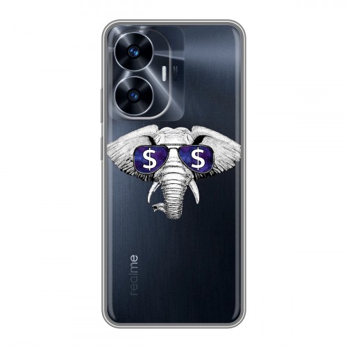 Полупрозрачный дизайнерский силиконовый чехол для Realme C55 Прозрачные слоны