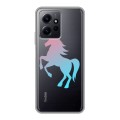 Полупрозрачный дизайнерский силиконовый с усиленными углами чехол для Xiaomi RedMi Note 12 Прозрачные лошади и единороги 