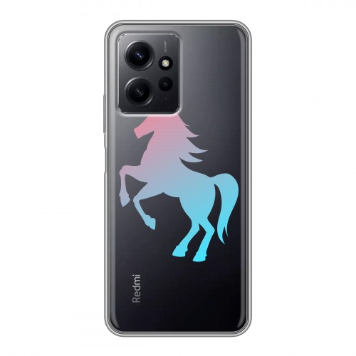 Полупрозрачный дизайнерский пластиковый чехол для Xiaomi RedMi Note 12 Прозрачные лошади и единороги 