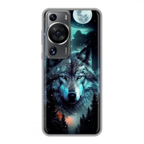 Дизайнерский силиконовый чехол для Huawei P60 Волк и луна