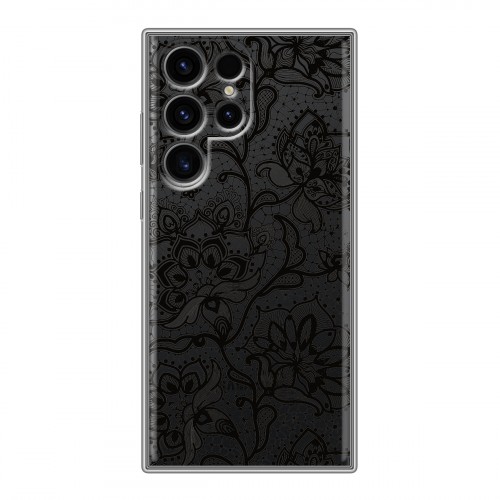 Полупрозрачный дизайнерский силиконовый чехол для Samsung Galaxy S24 Ultra Прозрачные кружева