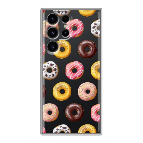 Полупрозрачный дизайнерский силиконовый чехол для Samsung Galaxy S24 Ultra Прозрачные пончики