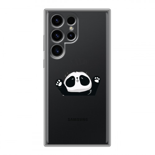 Полупрозрачный дизайнерский пластиковый чехол для Samsung Galaxy S24 Ultra Прозрачные панды - смайлики