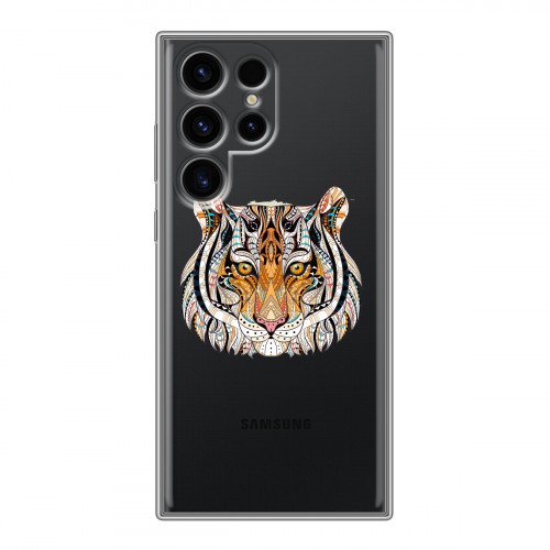 Полупрозрачный дизайнерский пластиковый чехол для Samsung Galaxy S24 Ultra Прозрачные тигры