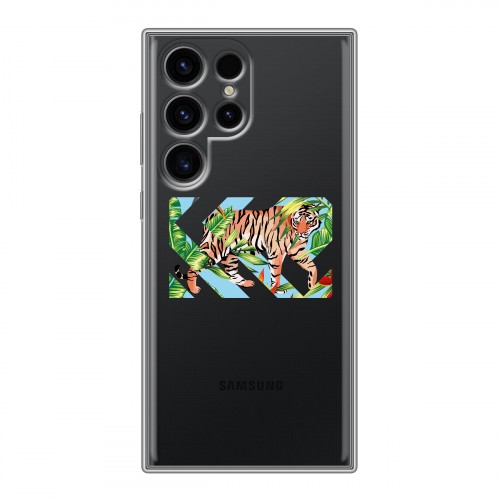 Полупрозрачный дизайнерский пластиковый чехол для Samsung Galaxy S24 Ultra Прозрачные тигры