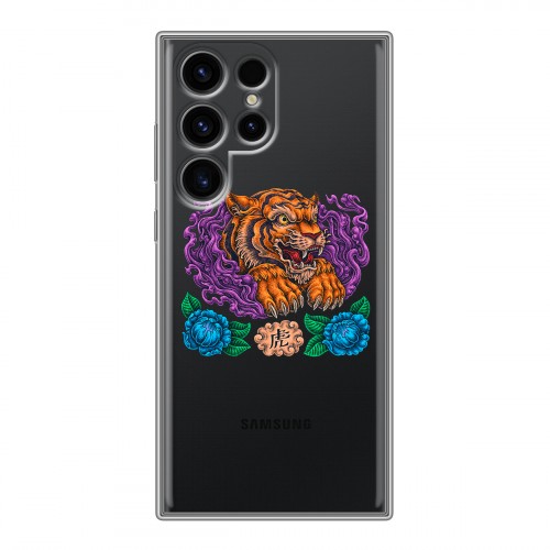 Полупрозрачный дизайнерский пластиковый чехол для Samsung Galaxy S24 Ultra Прозрачный тигр