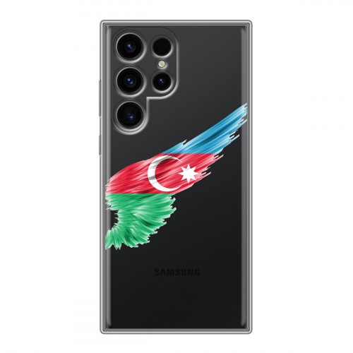 Полупрозрачный дизайнерский силиконовый чехол для Samsung Galaxy S24 Ultra Флаг Азербайджана
