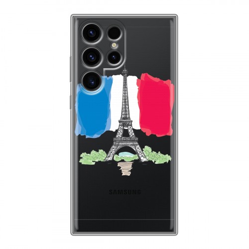 Полупрозрачный дизайнерский пластиковый чехол для Samsung Galaxy S24 Ultra Флаг Франции
