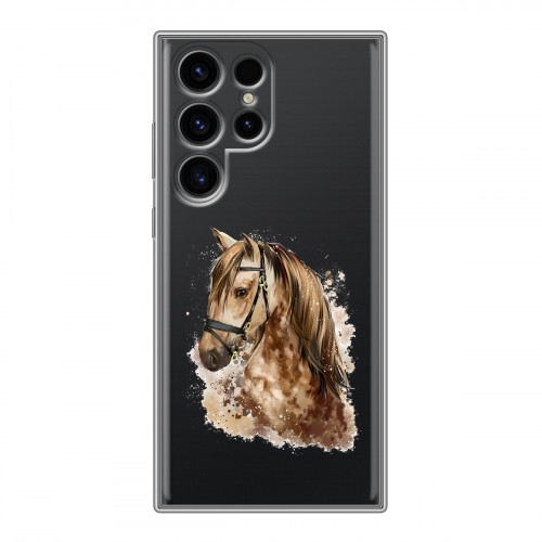 Полупрозрачный дизайнерский пластиковый чехол для Samsung Galaxy S24 Ultra Прозрачные лошади и единороги 