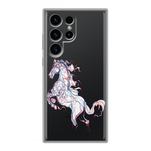 Полупрозрачный дизайнерский силиконовый чехол для Samsung Galaxy S24 Ultra Прозрачные лошади и единороги 